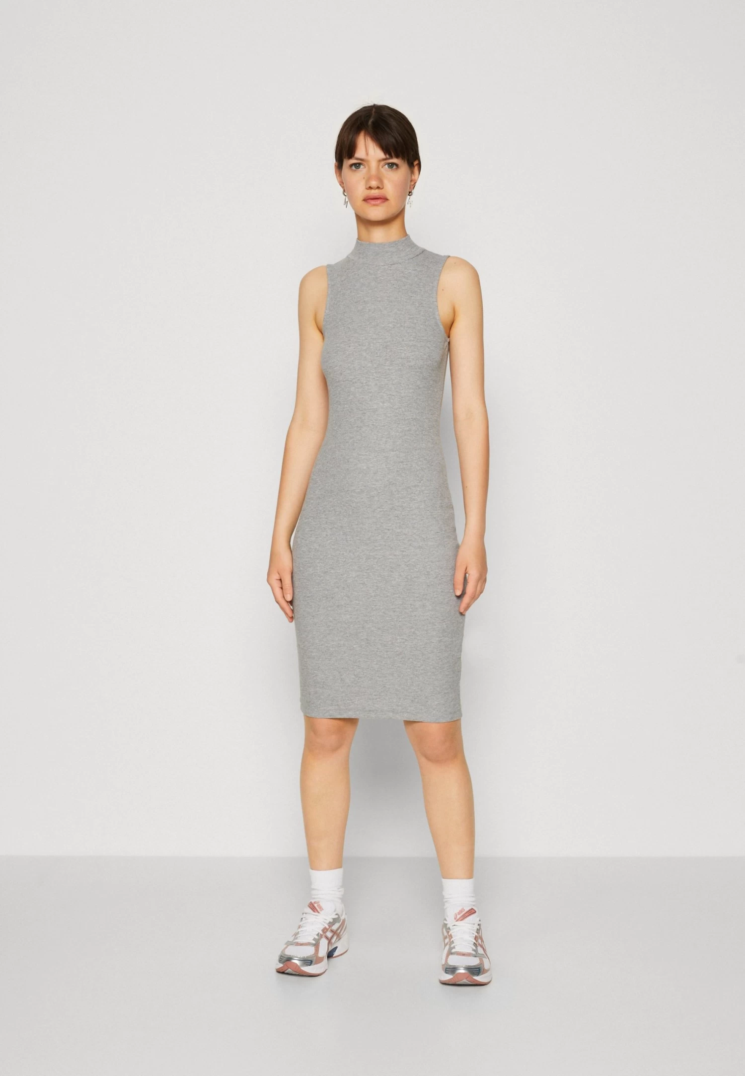 Even&Odd Perkin Neck Midi Bodycon Dress - Jerseyjurk - Mottled Grey 1 Even&Odd Perkin Neck Midi Bodycon Dress - Jerseyjurk - Mottled Grey