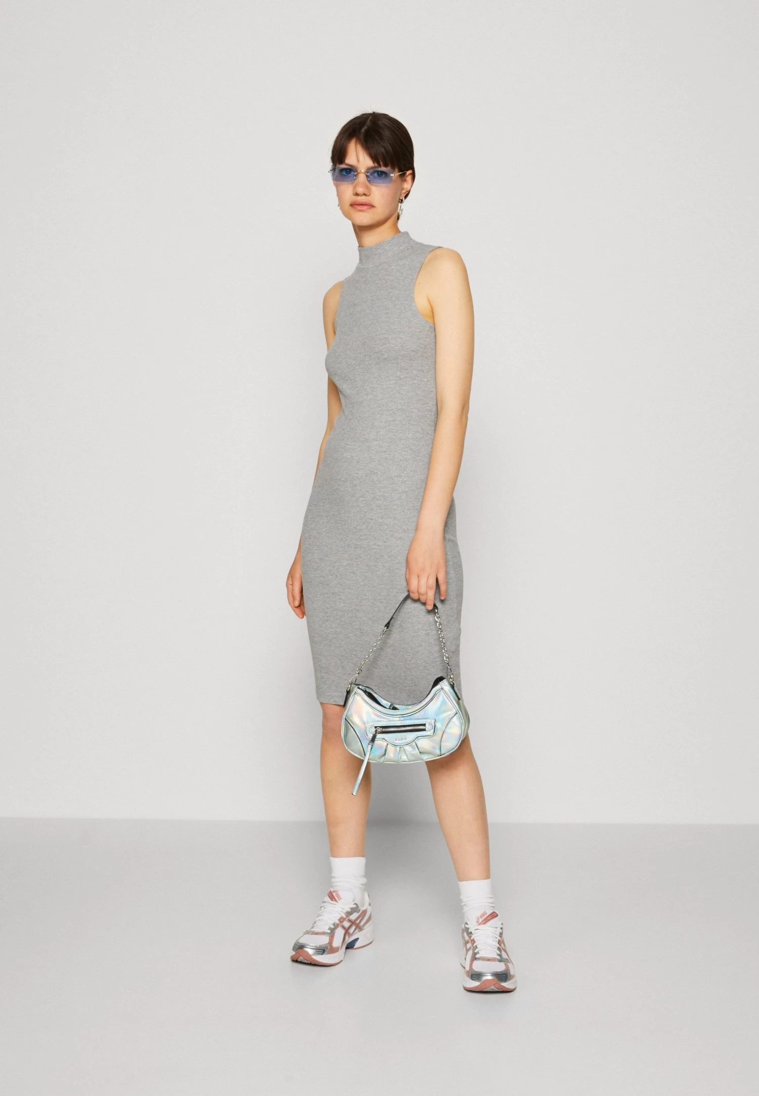 Even&Odd Perkin Neck Midi Bodycon Dress - Jerseyjurk - Mottled Grey 2 Even&Odd Perkin Neck Midi Bodycon Dress - Jerseyjurk - Mottled Grey - Afbeelding 2