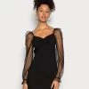 Even&Odd Long Puff Sleeves Rushing Bodycon Dress - Cocktailjurk - Black